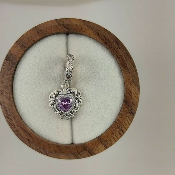 925 Sterling Silver Vintage Heart Dangle Charm - Picture 8 of 8